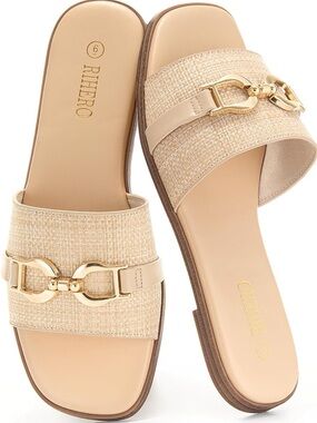 Beige Slide Sandals